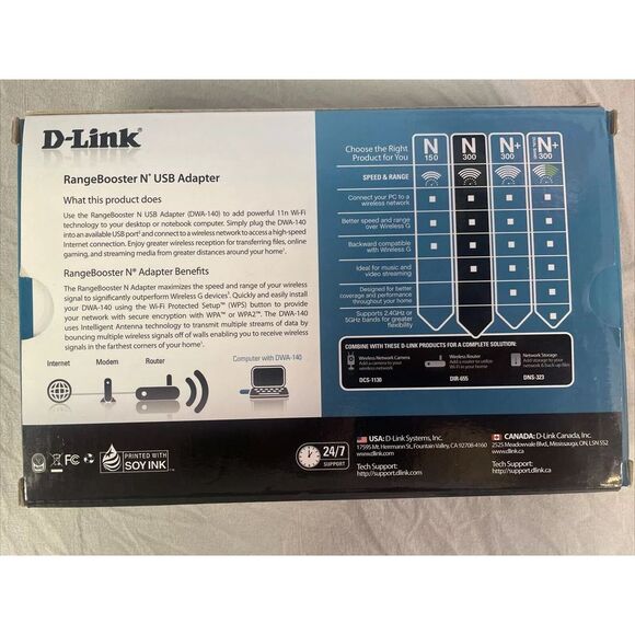 D-link DWA-140 RangeBooster N300 USB Adapter Wifi Internet Wireless Extender - Picture 6 of 8